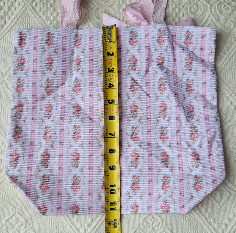 LOVESHACKFANCY X SUPERGA FLORAL BOW TOTE BAG PINK WHITE GOLD - Picture 11 of 14